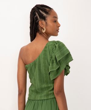 blusa de laise ombro único com babado verde