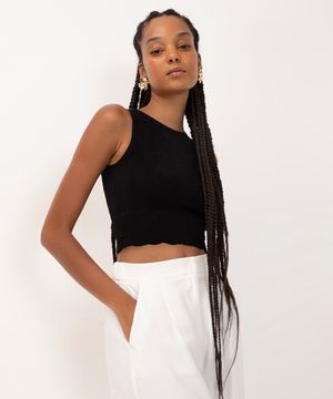 cropped texturizado halter neck alça média preto