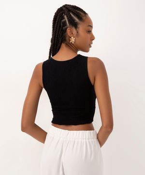 cropped texturizado halter neck alça média preto