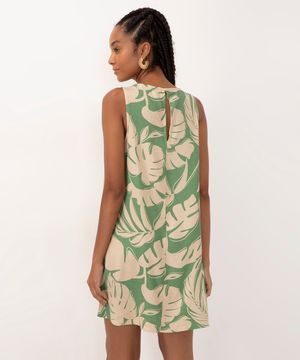 vestido curto de viscose folhagem verde