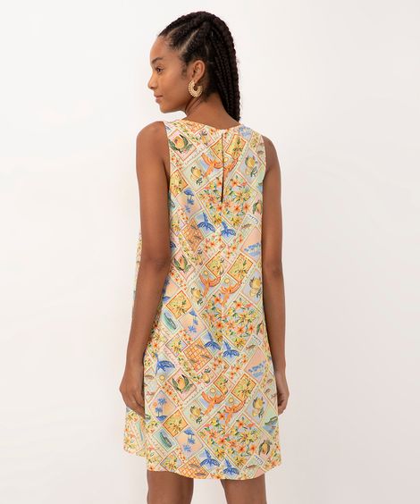 vestido curto de viscose curto tropical colorido