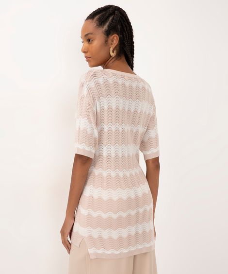 blusa de tricot ondas decote v bege