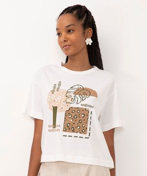 camiseta de algodão animal print paetê off white
