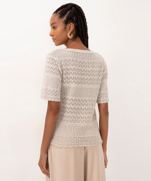 blusa de tricot manga curta decote v areia