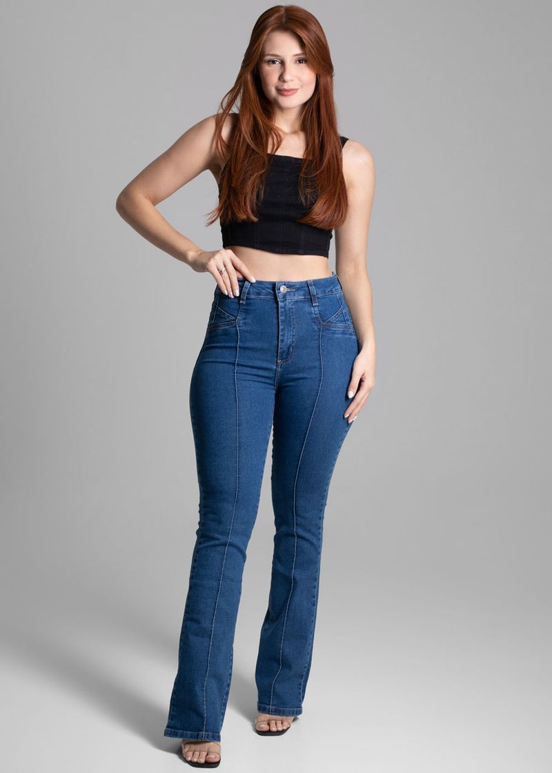 Calça Jeans Bootcut Cinza Escuro Cintura Alta Elástica Com - Temu