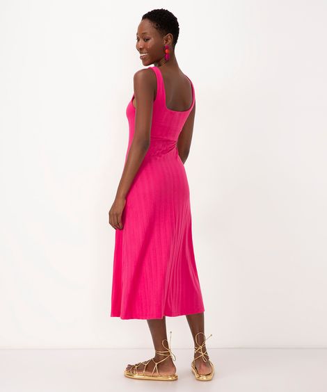 vestido midi canelado alça média pink