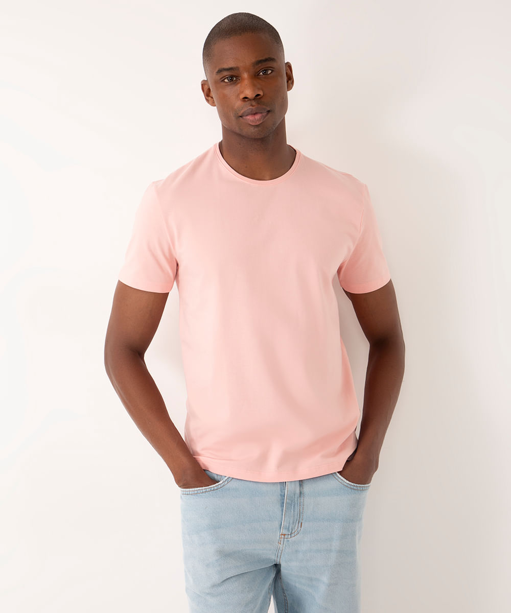 camiseta de algodão básica manga curta rosa claro