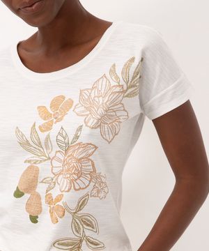 blusa de algodão flamê floral caju manga curta off white