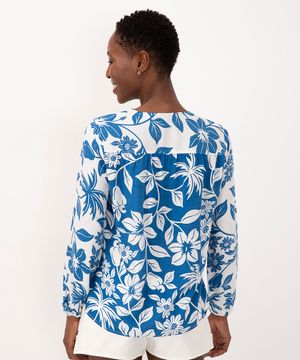 bata de viscose floral manga longa off white