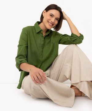 camisa de algodão com bolso manga longa verde