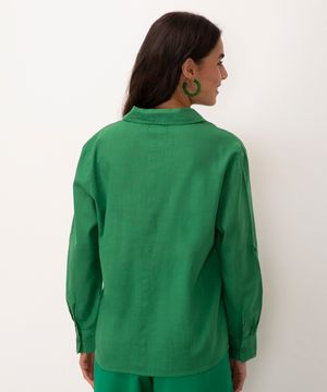 camisa de algodão com bolso manga longa verde bandeira
