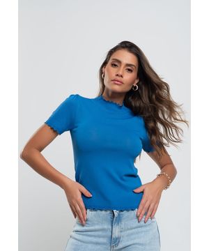 Blusa Malha Fria Modal Princesa M/C Azul Escuro Salvatore Fashion