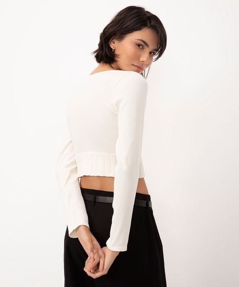 cropped canelado manga longa off white