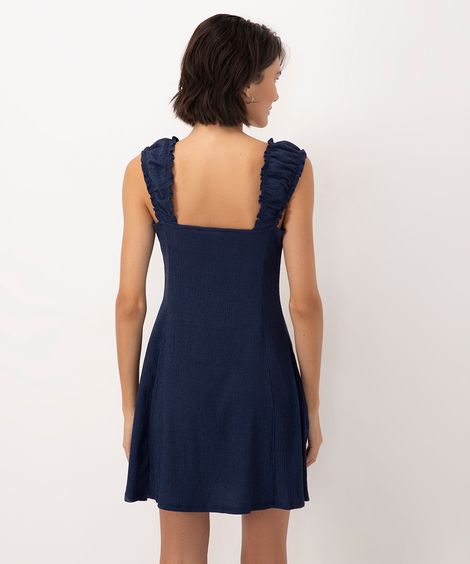 vestido curto feminino com alça franzida azul