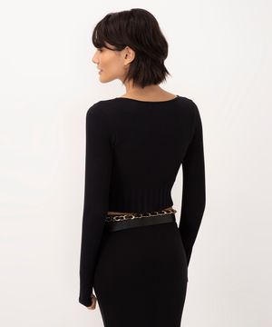 cropped canelado manga longa preto