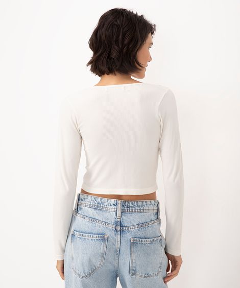cropped canelado decote v manga longa off white