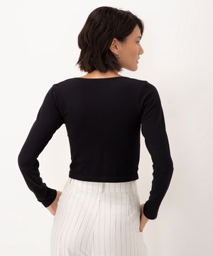 cropped canelado decote v manga longa preto