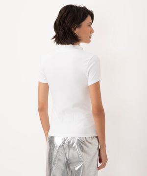 blusa canelada com zíper de argola manga curta off white