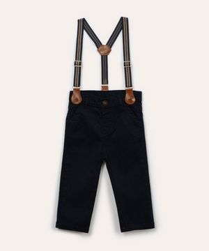 calça de sarja infantil com suspensório azul marinho