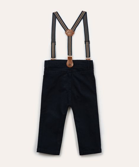 calça de sarja infantil com suspensório azul marinho