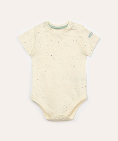 body de algodão botonê manga curta com babador dinossauro off white