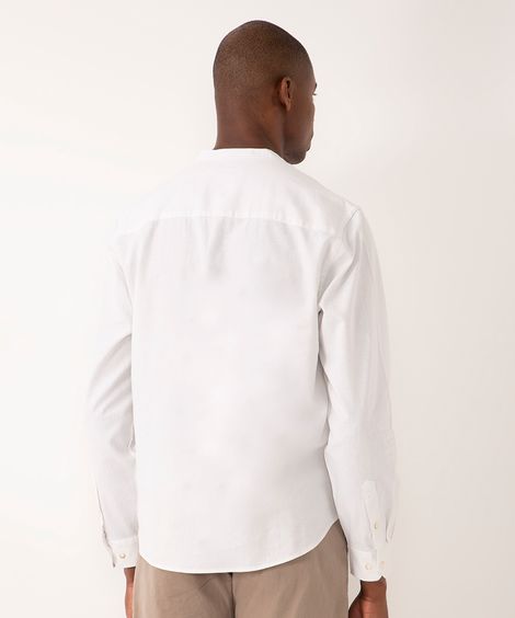 bata de linho gola padre manga longa branca