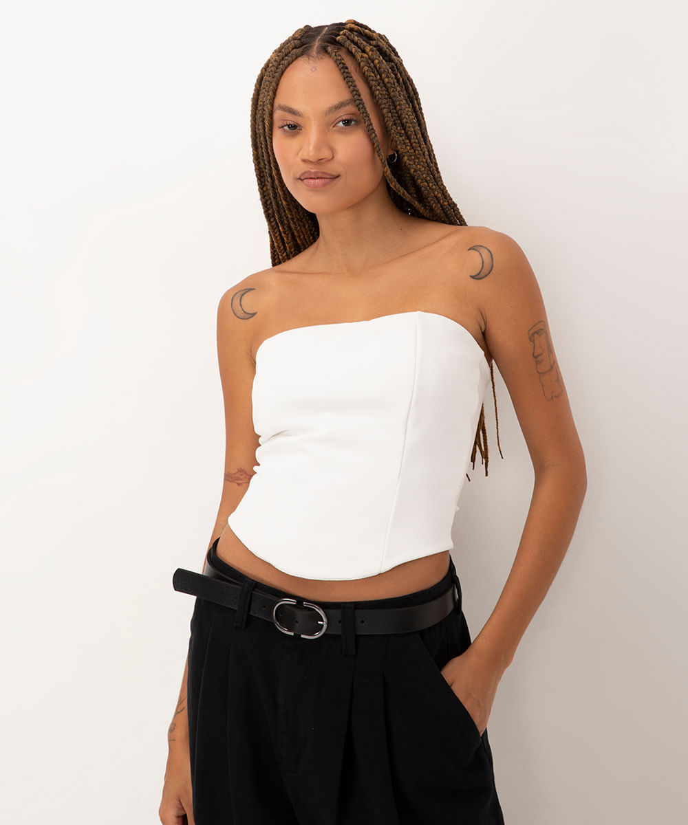 blusa corset sem alça com zíper off white - C&A