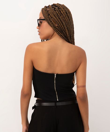 blusa corset sem alça com zíper preto