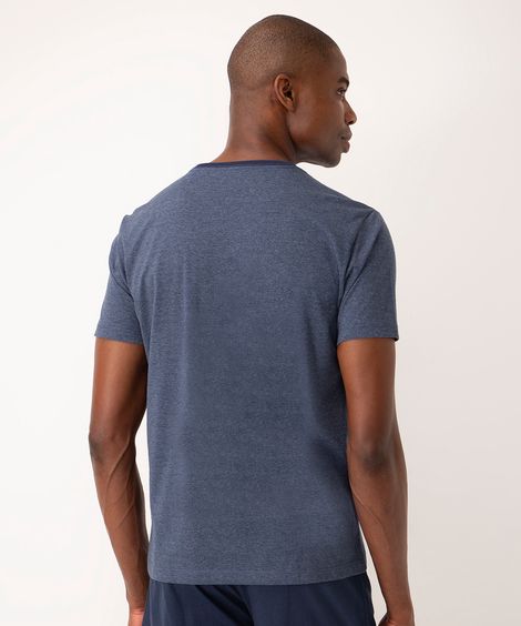 pijama curto mescla de algodão manga curta azul marinho