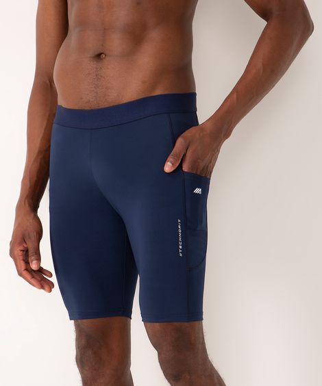 bermuda de compressão com bolsos esportiva azul marinho