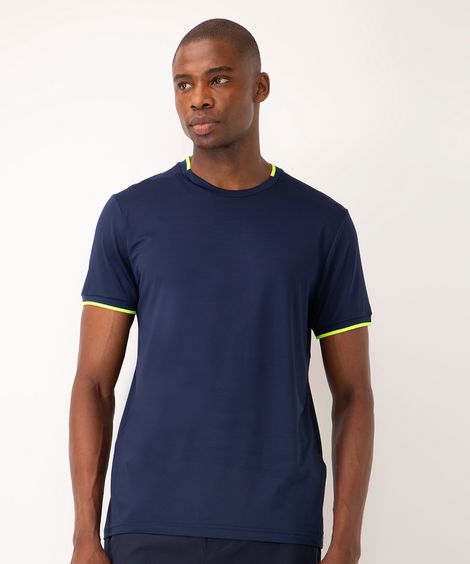 camiseta esportiva com contraste manga curta azul