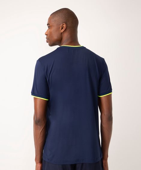 camiseta esportiva com contraste manga curta azul