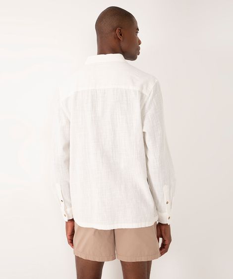 camisa de algodão texturizada manga longa - BRANCO