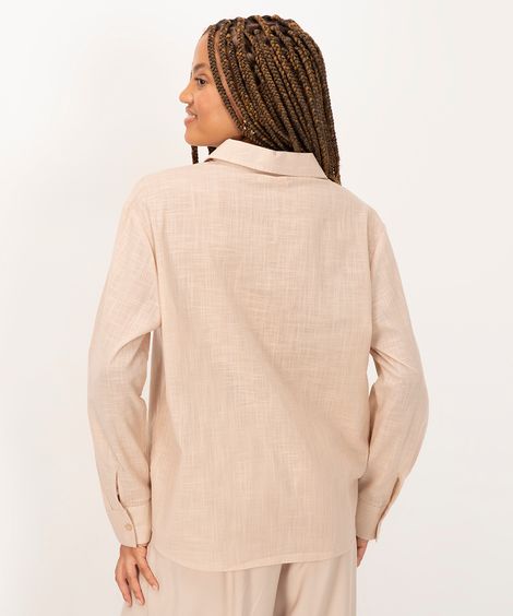 camisa alongada de algodão manga longa areia