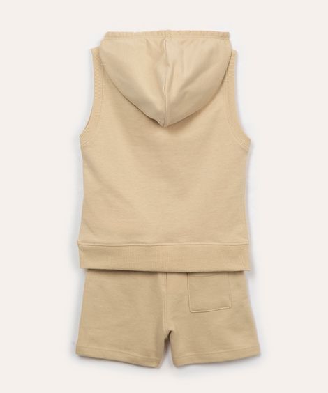 conjunto infantil de moletom regata com capuz bege