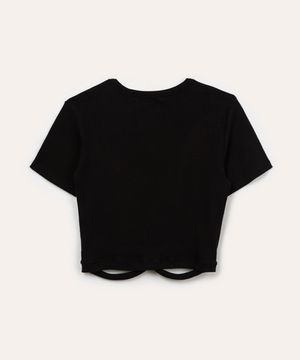 blusa de algodão juvenil com recorte manga curta preta