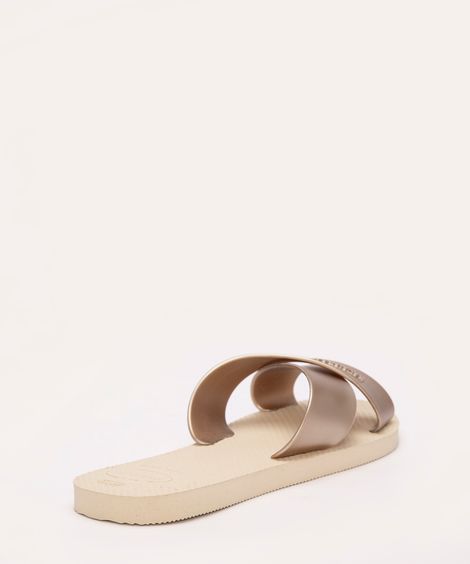 chinelo havaianas aqua tiras cruzadas bege