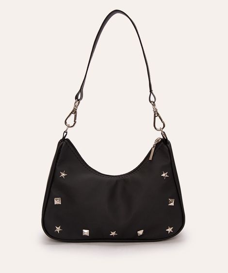bolsa juvenil shoulder com tachas e estrelas preta