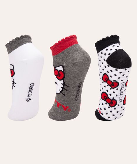 kit de 3 pares de meias cano baixo hello kitty colorido