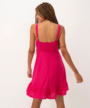 vestido curto de laise decote reto pink