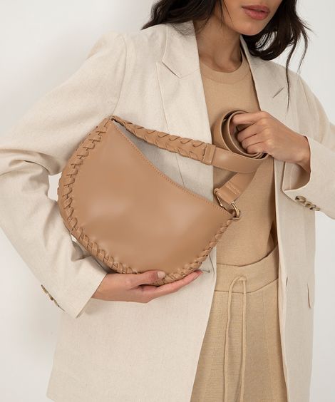 bolsa crossbody com tiras transpassadas areia