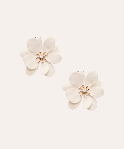 brinco flor com strass branco