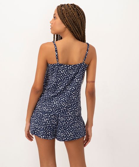 pijama de coração alça fina azul marinho