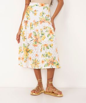 saia midi de laise floral off white