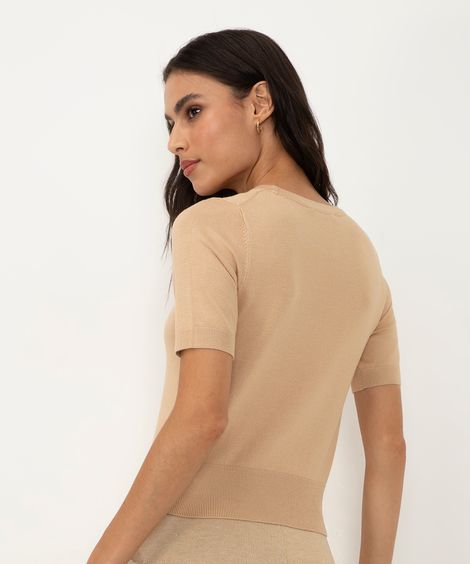 blusa cropped de tricot manga curta vermelho - areia