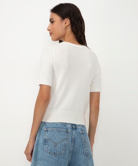 blusa cropped de tricot manga curta vermelho - off white