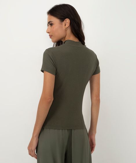 blusa canelada com zíper de argola manga curta cinza