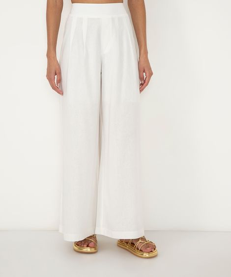 calça pantalona com linho off white