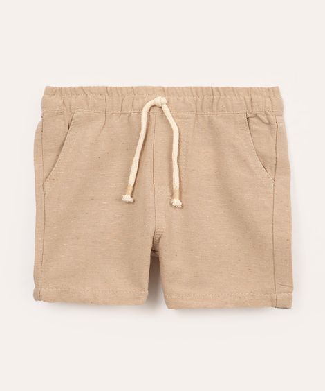 short infantil com elástico e bolsos bege
