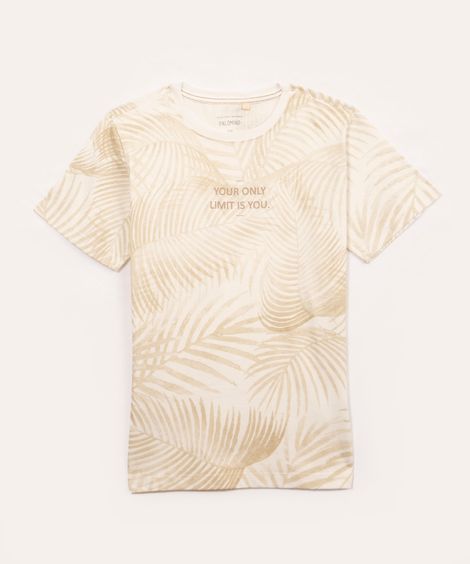 camiseta de algodão infantil folhagens manga curta off white